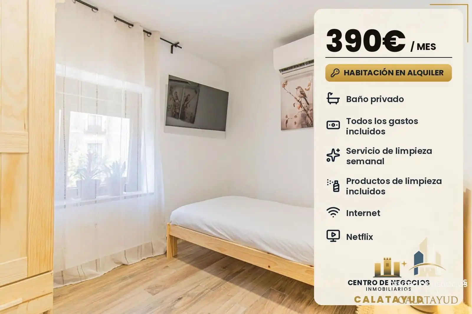 Schlafzimmer von Wohnung zur untervermieten in Calatayud mit Klimaanlage, Heizung und Möbliert
