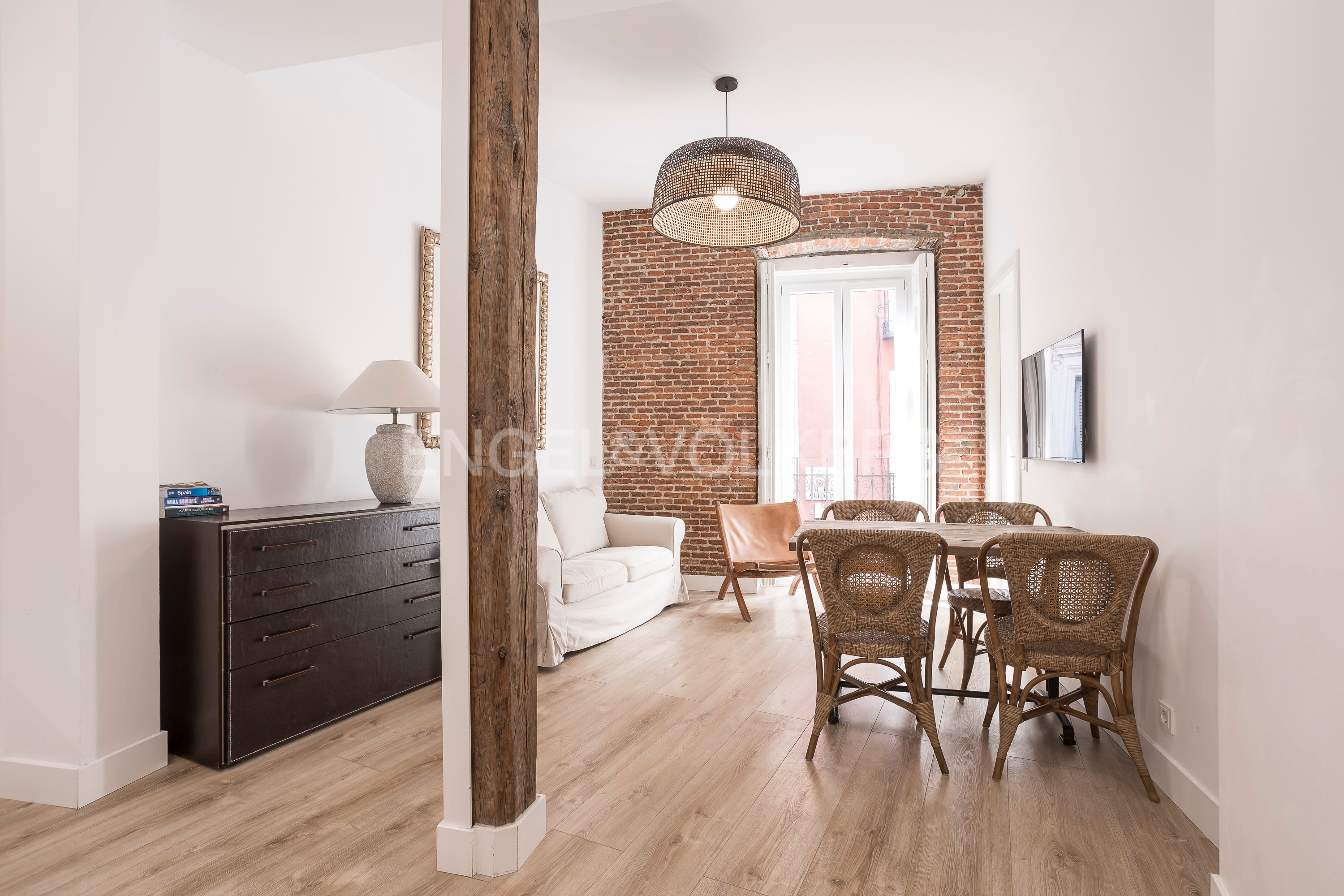 Sala d'estar de Apartament de lloguer en  Madrid Capital amb Aire condicionat, Calefacció i Moblat