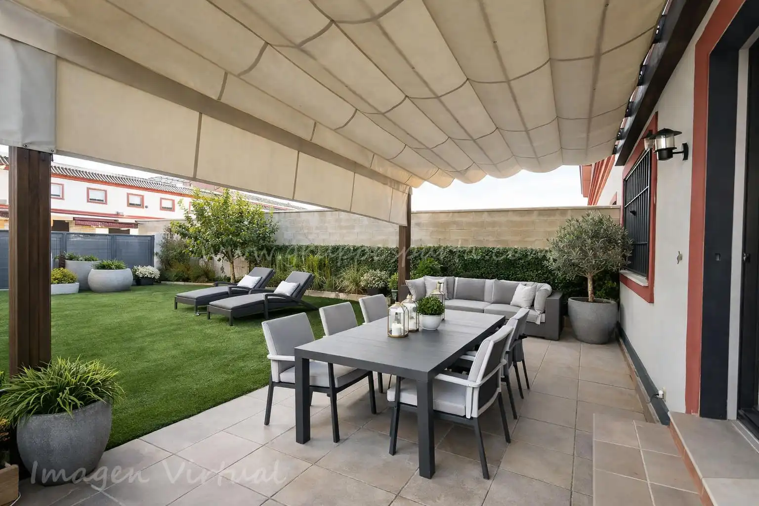 Terraza de Casa adosada en venta en Huévar del Aljarafe con Aire acondicionado, Jardín privado y Terraza