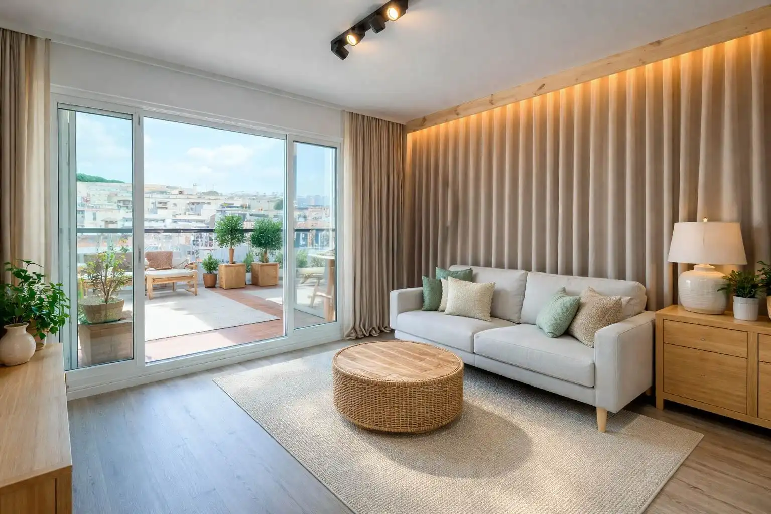 Sala de estar de Ático en venta en  Barcelona Capital con Aire acondicionado, Parquet y Terraza