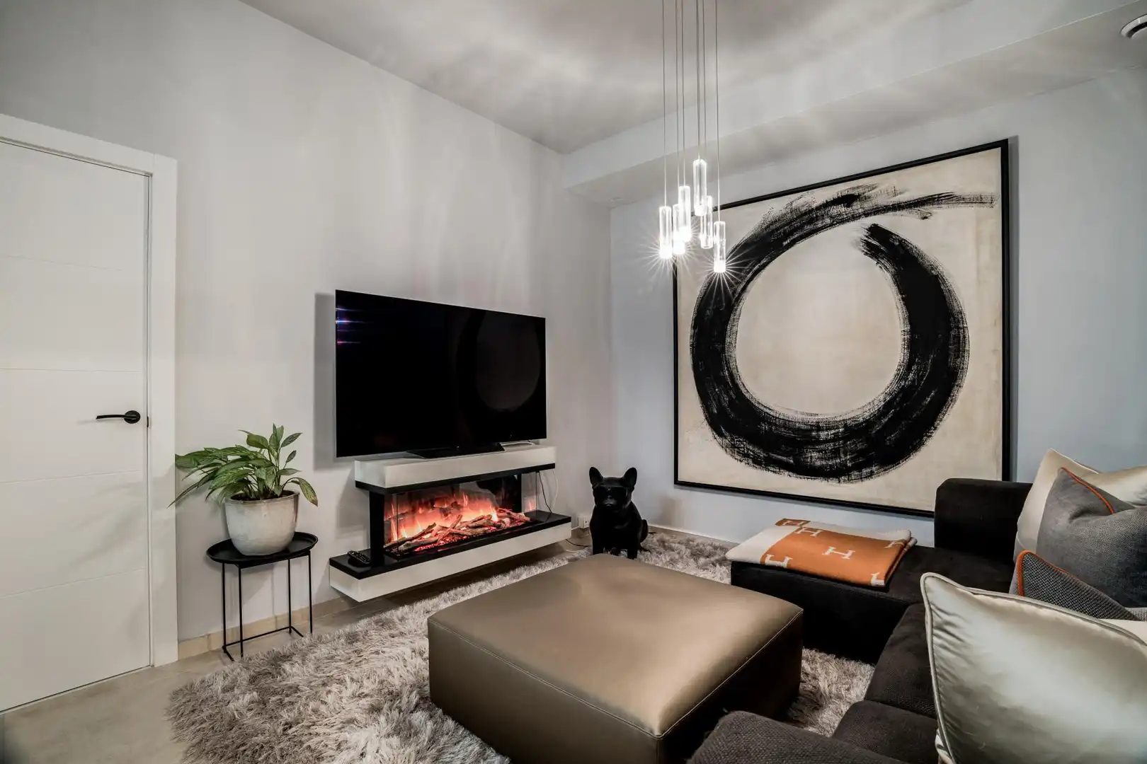 Wohnzimmer von Einfamilien-Reihenhaus zur Miete in Mijas mit Klimaanlage, Terrasse und Schwimmbad