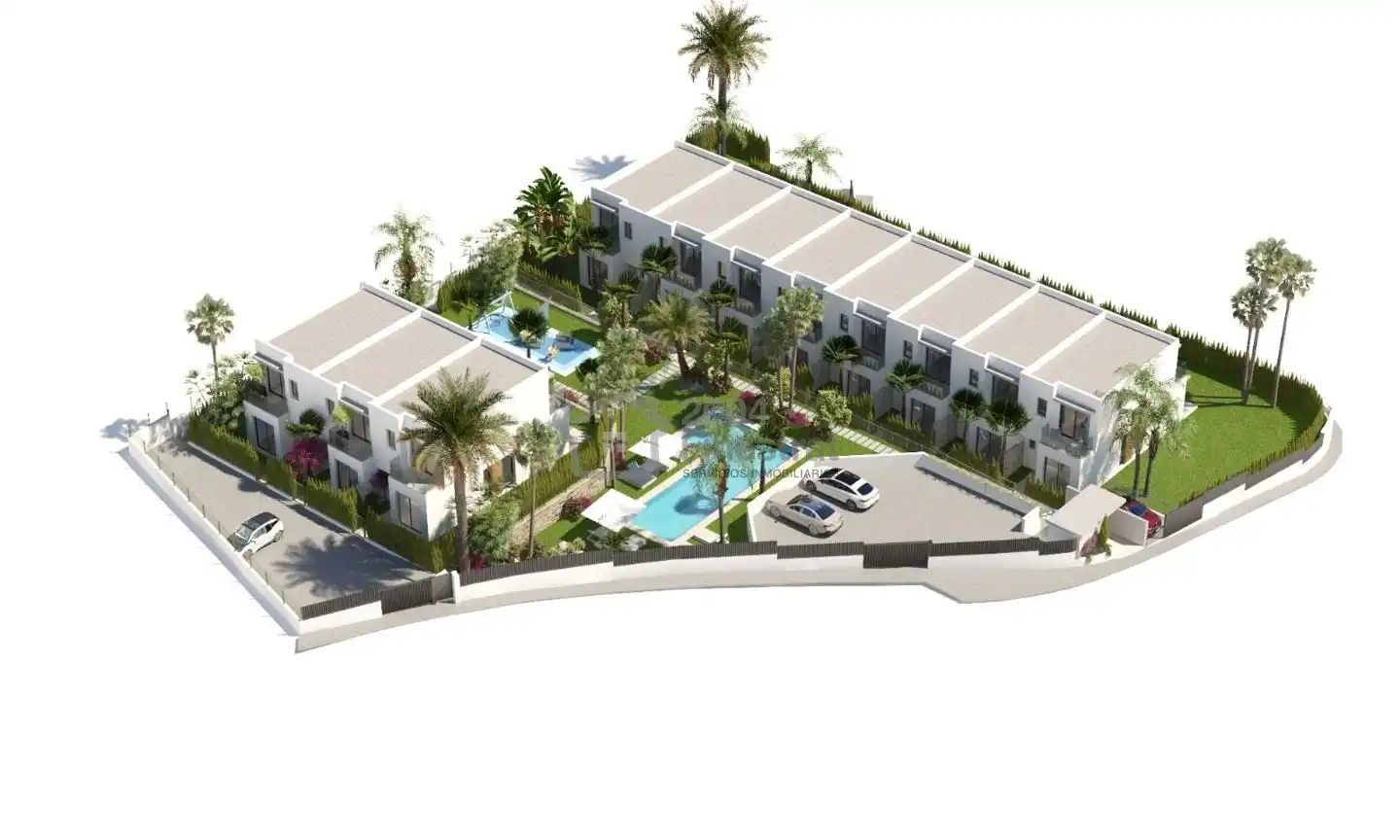 Vista exterior de Casa adosada en venda en Finestrat amb Jardí privat, Terrassa i Piscina comunitària