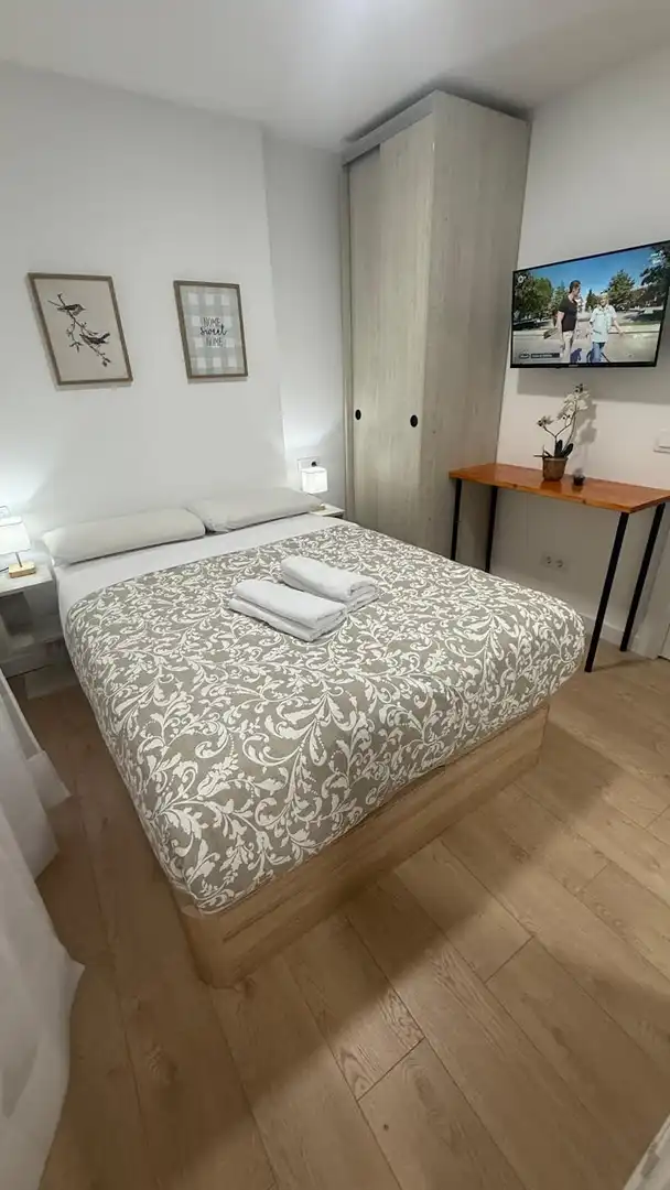 Schlafzimmer von Wohnung zur Miete in Madrid mit Klimaanlage, Waschmaschine und Fernseher