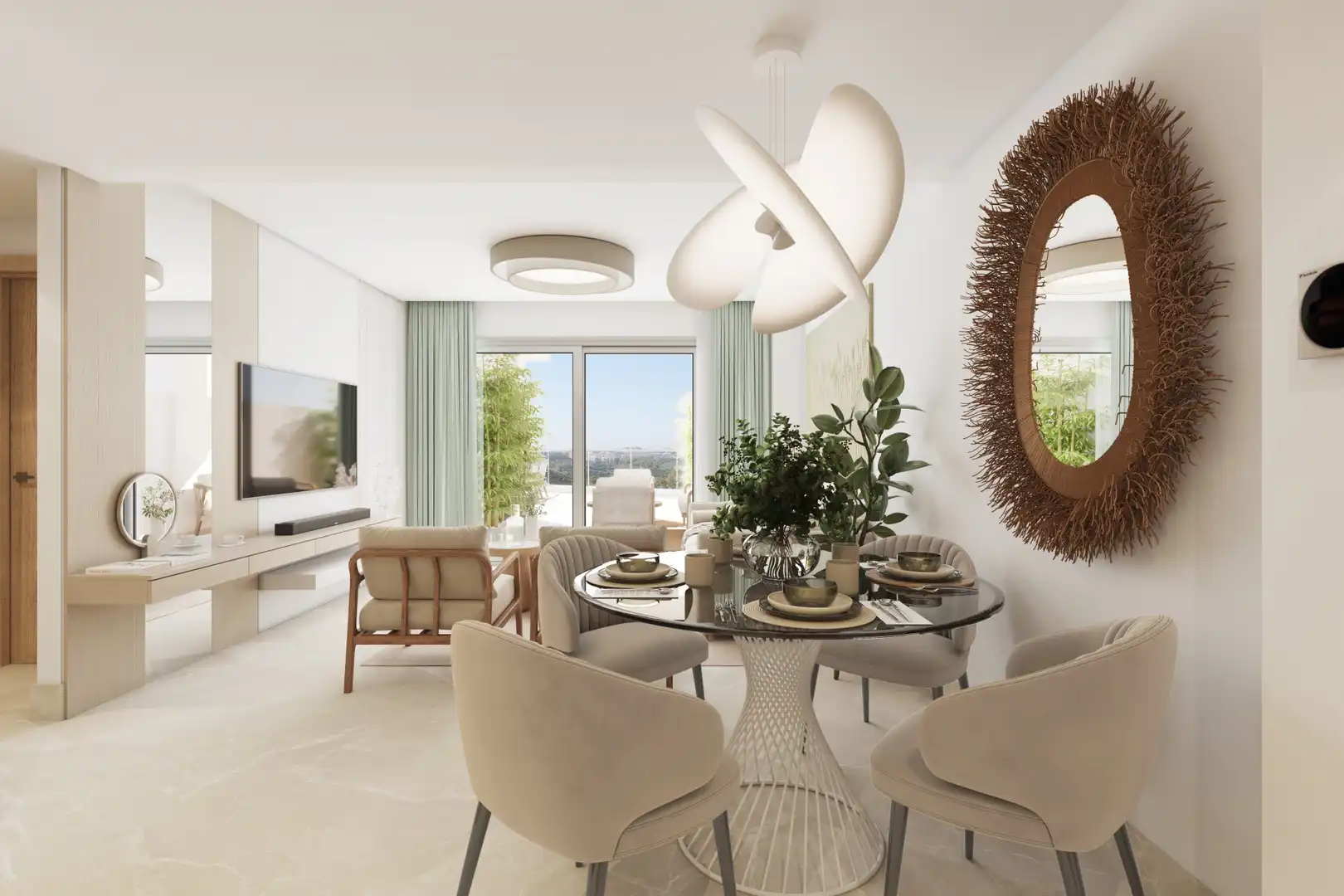 Menjador de Apartament en venda en Mijas amb Aire condicionat, Terrassa i Piscina