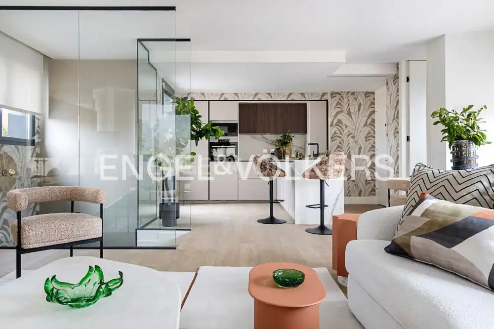 Sala d'estar de Àtic de lloguer en Madrid amb Aire condicionat, Calefacció i Jardí privat