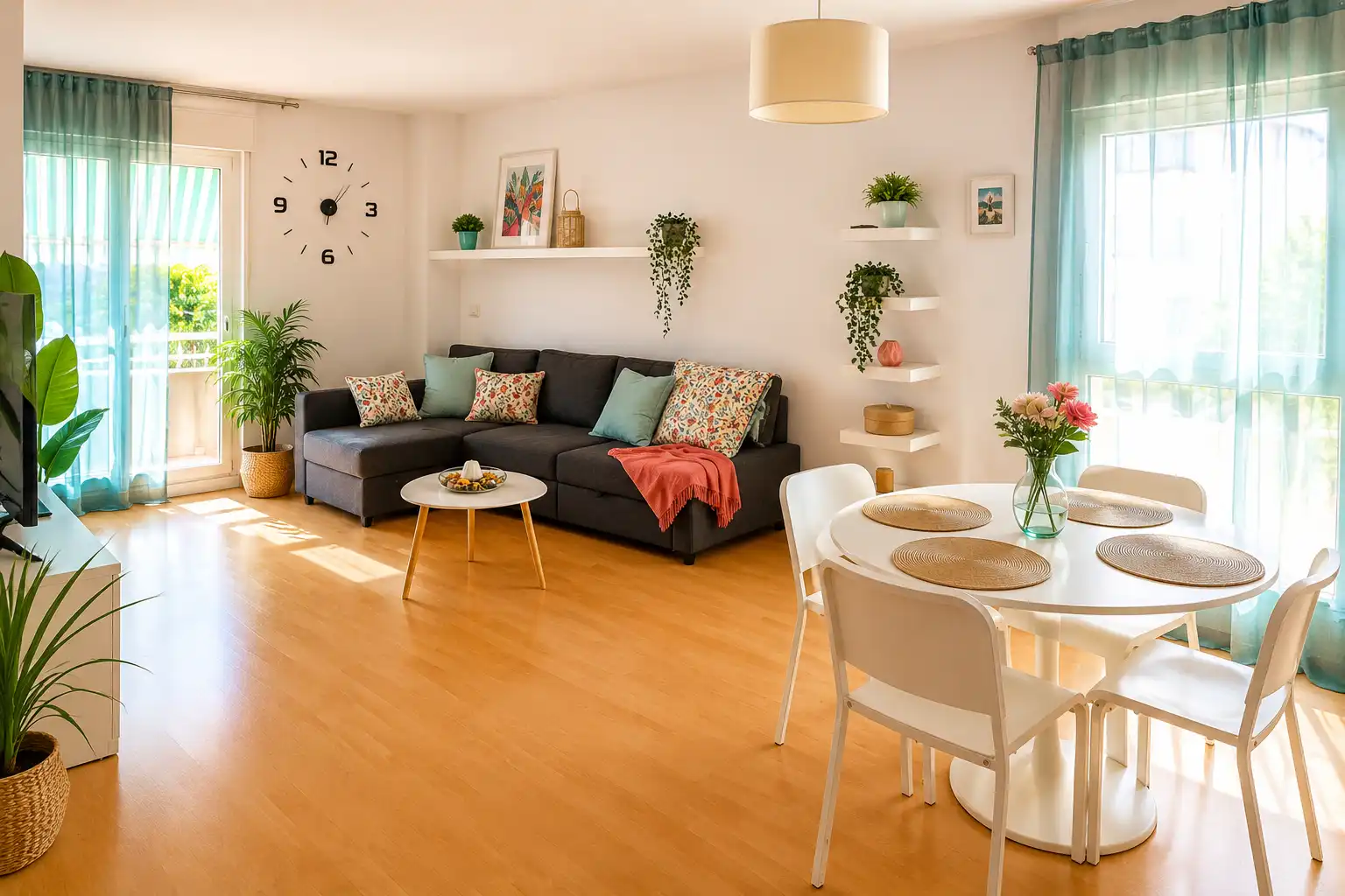 Sala d'estar de Apartament de lloguer en Benalmádena amb Aire condicionat, Calefacció i Jardí privat