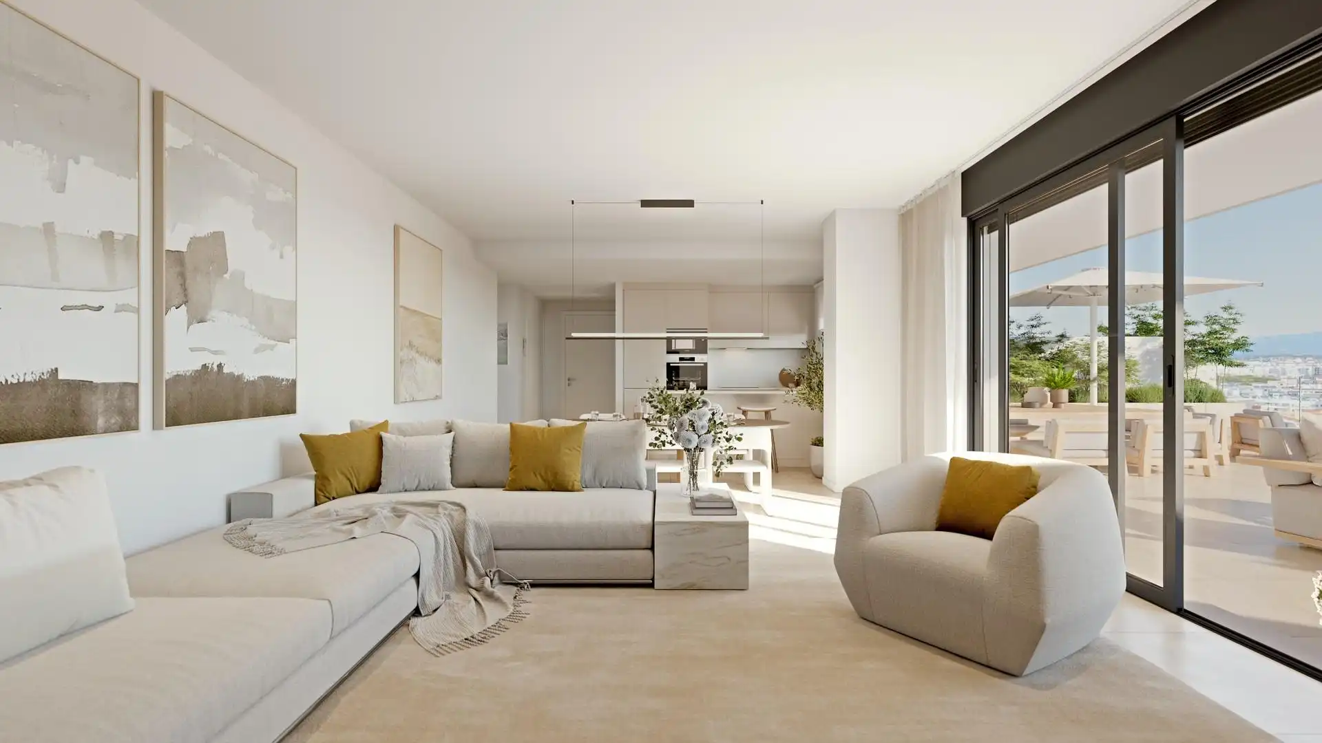 Sala d'estar de Planta baixa en venda en Estepona amb Jardí privat, Terrassa i Piscina comunitària