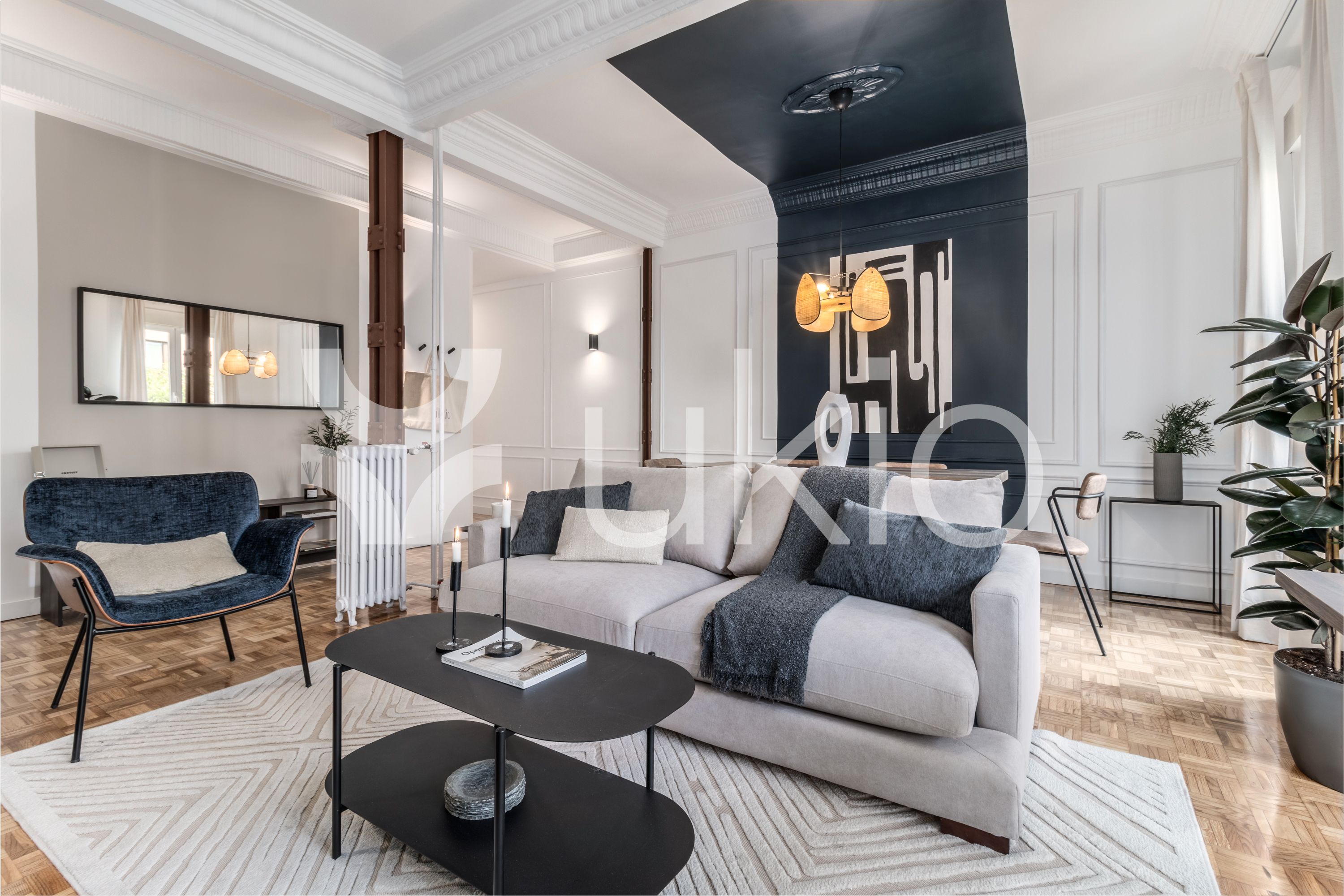 Sala d'estar de Apartament de lloguer en  Madrid Capital amb Aire condicionat, Calefacció i Moblat