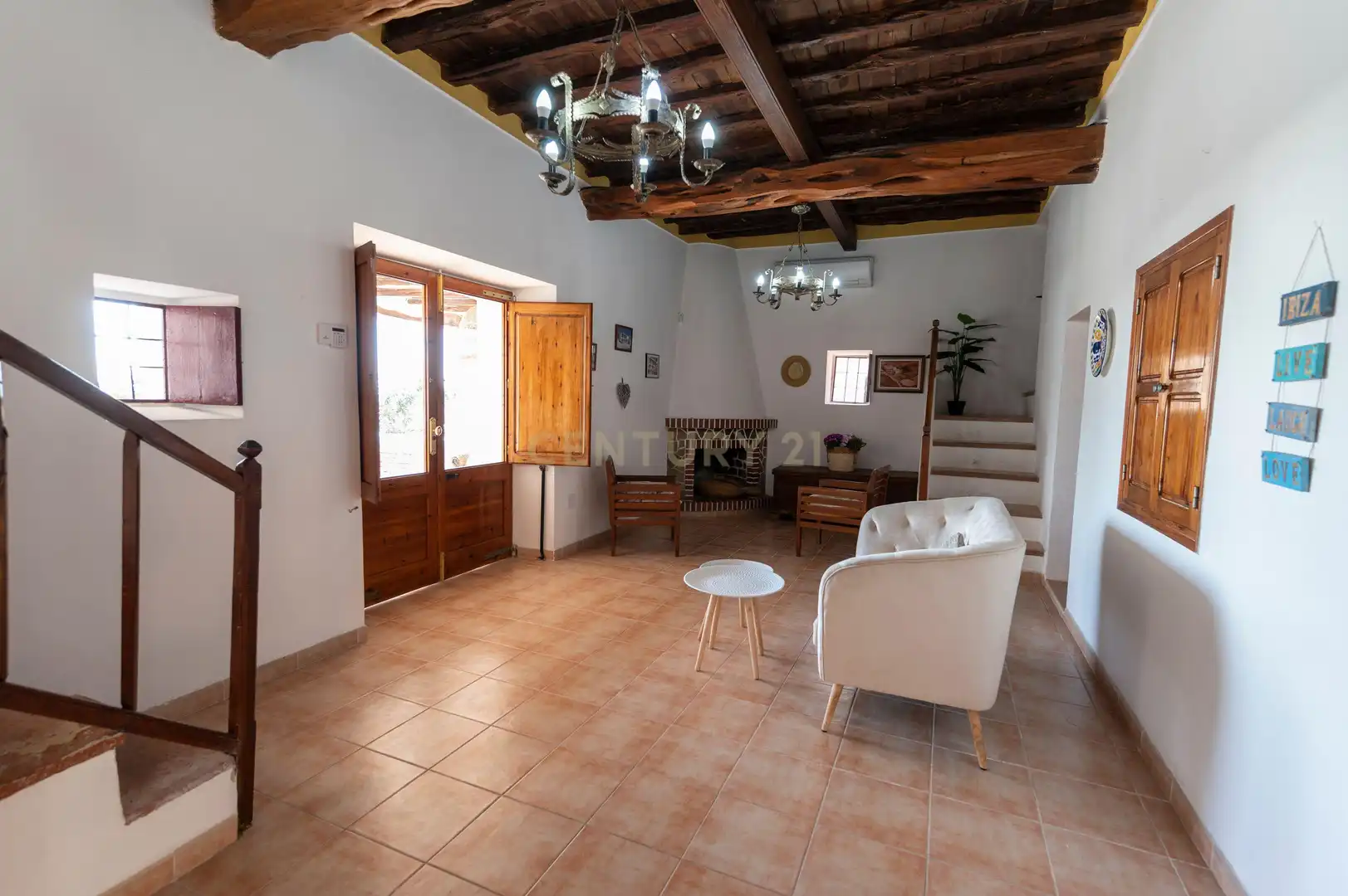 Wohnzimmer von Haus oder Chalet zur Miete in Sant Josep de sa Talaia mit Klimaanlage, Privatgarten und Möbliert