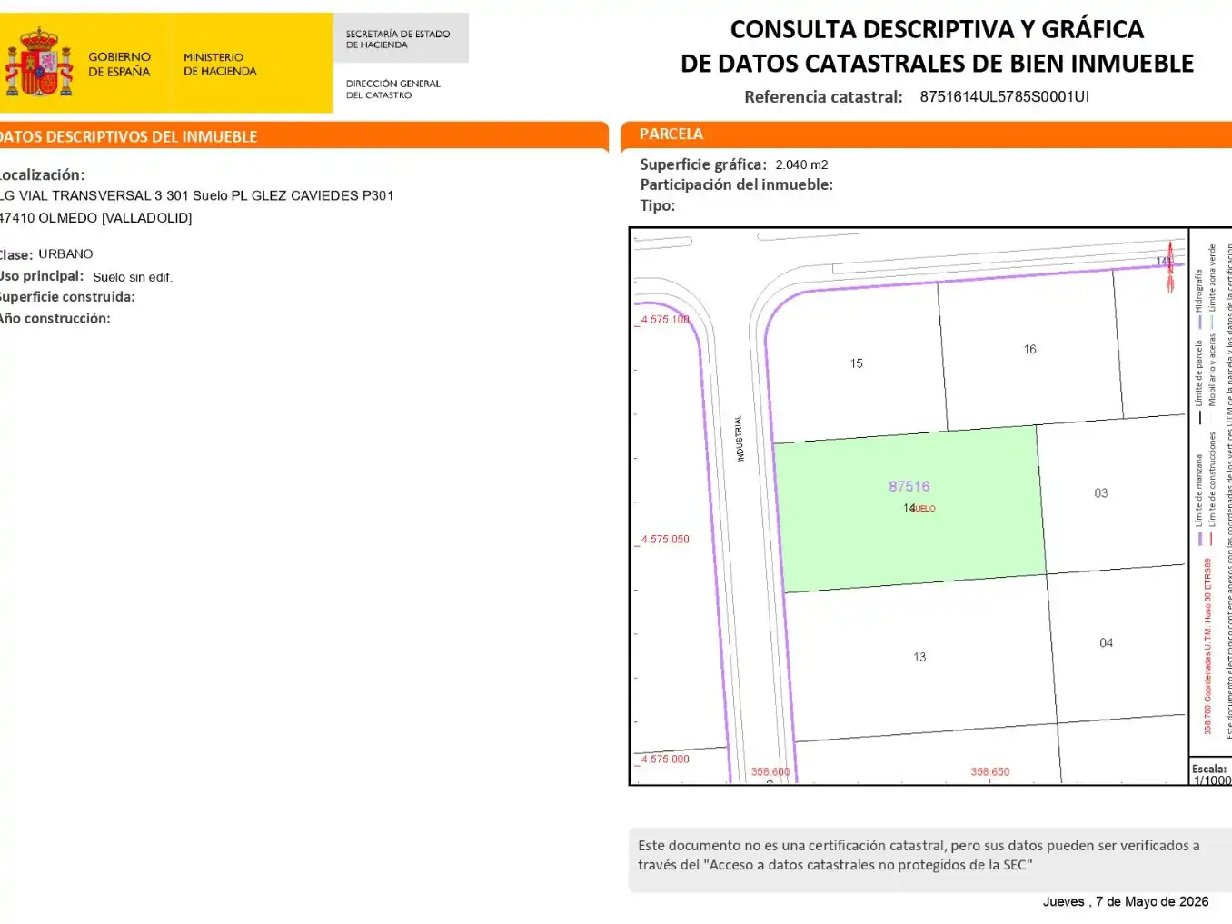Industrial land for sale in Olmedo