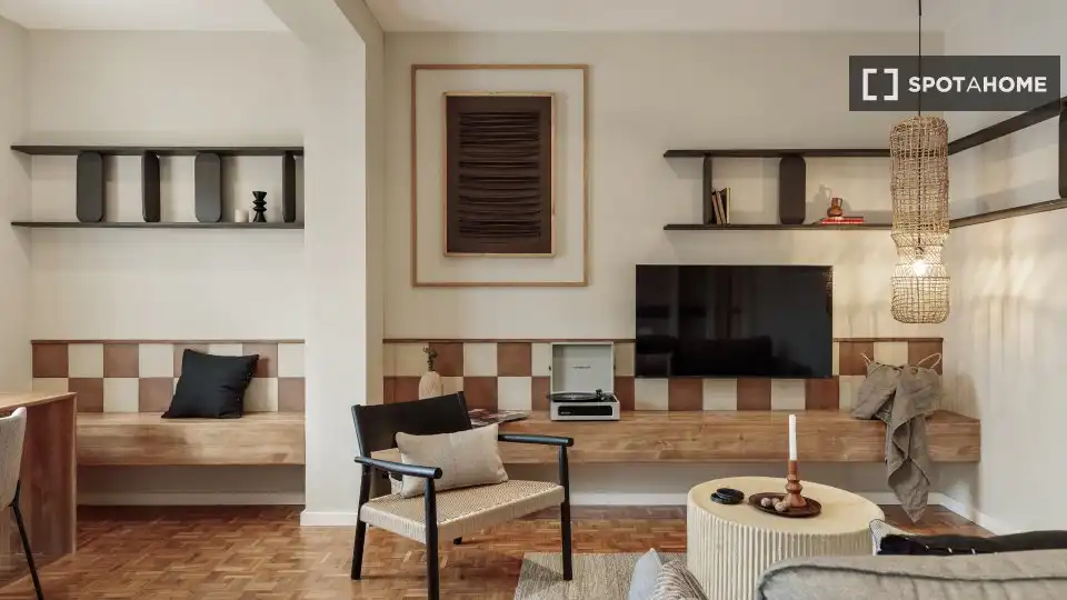 Sala de estar de Piso de alquiler en Barcelona con Aire acondicionado, Calefacción y Amueblado