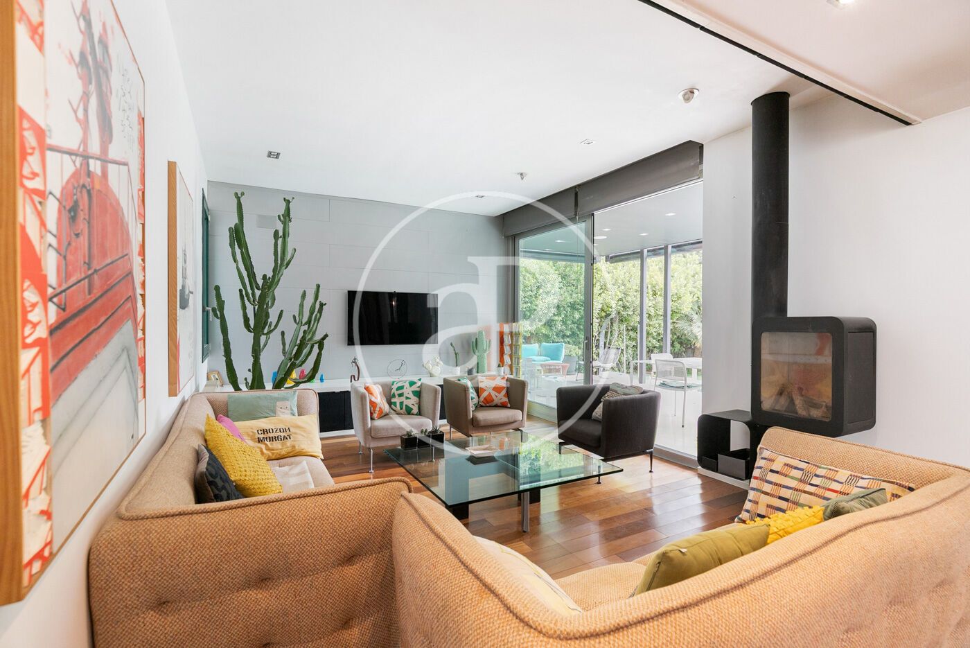 Sala de estar de Casa o chalet de alquiler en  Barcelona Capital con Aire acondicionado, Calefacción y Jardín privado