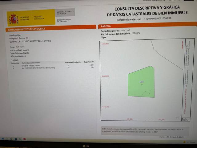 Terreno en Venta en Calle las Cruces, 3 en Albentosa