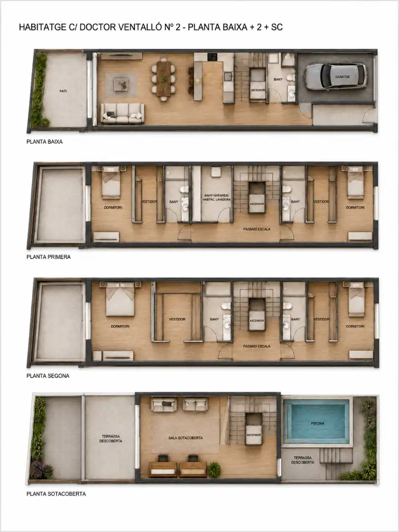 Einfamilien-Reihenhaus zum Verkauf in Terrassa mit Klimaanlage, Heizung und Privatgarten