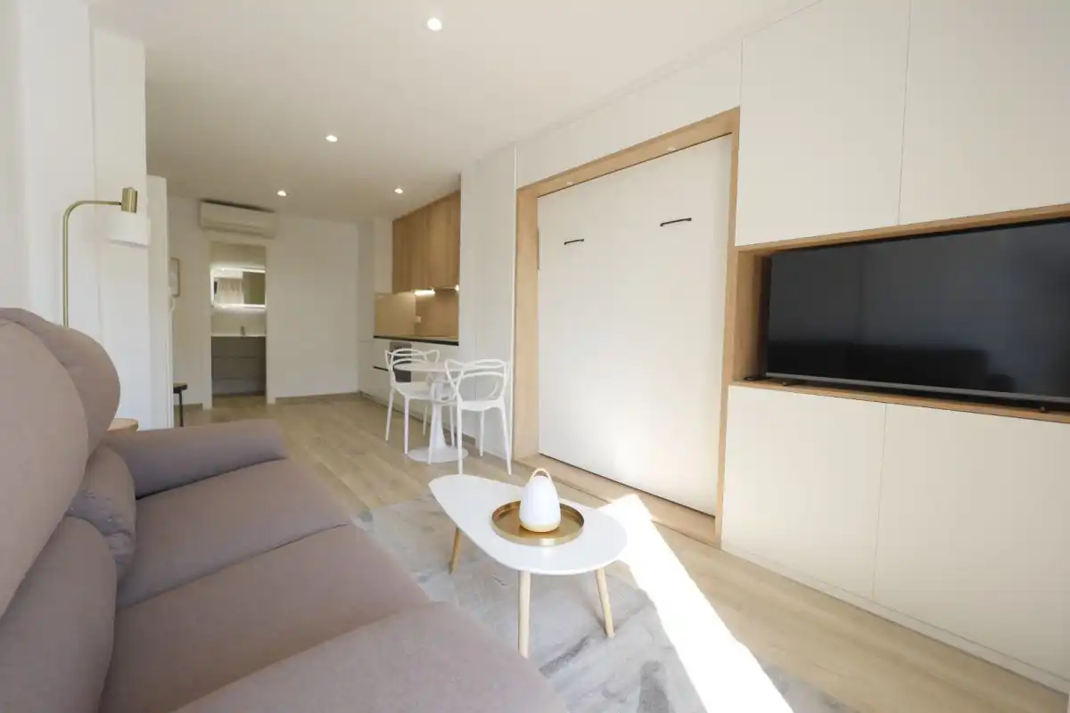 Sala d'estar de Estudi de lloguer en Sant Joan d'Alacant amb Aire condicionat, Terrassa i Balcó