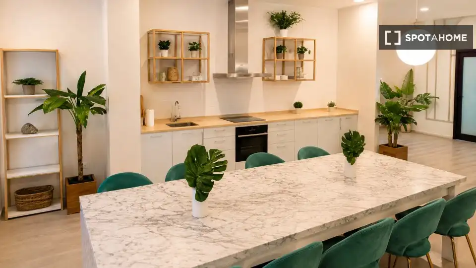 Cuina de Apartament per a compartir en Valladolid amb Aire condicionat, Terrassa i Moblat