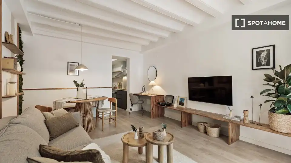Wohnzimmer von Wohnungen zur untervermieten in Barcelona mit Klimaanlage, Terrasse und Möbliert