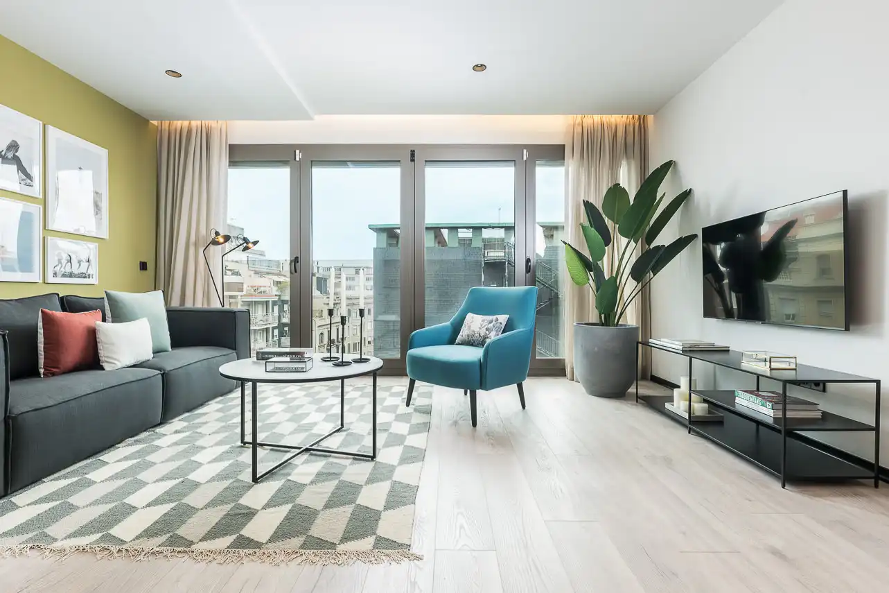 Sala de estar de Apartamento de alquiler en Barcelona con Aire acondicionado, Calefacción y Amueblado