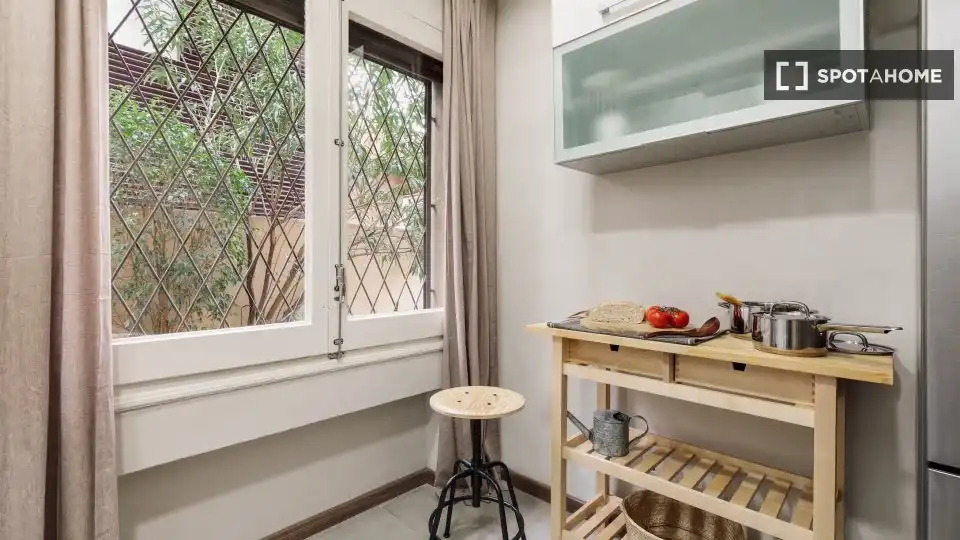 Cuina de Apartament per a compartir en Barcelona amb Aire condicionat, Terrassa i Moblat