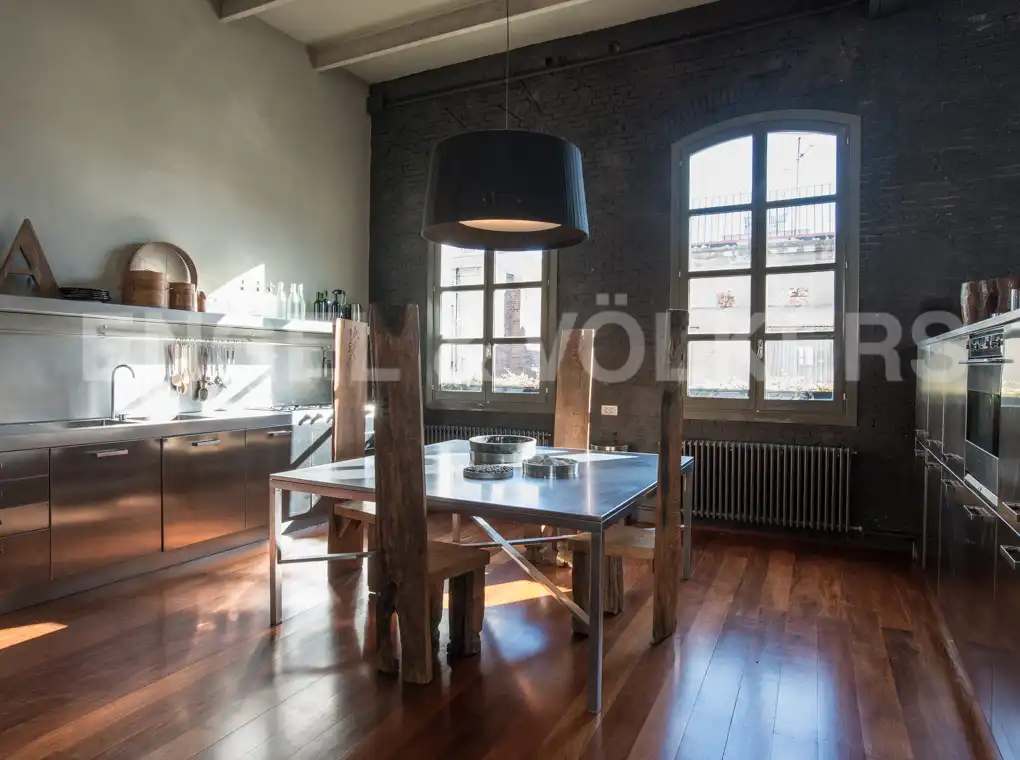 Küche von Loft zur Miete in Barcelona mit Klimaanlage, Heizung und Parkett