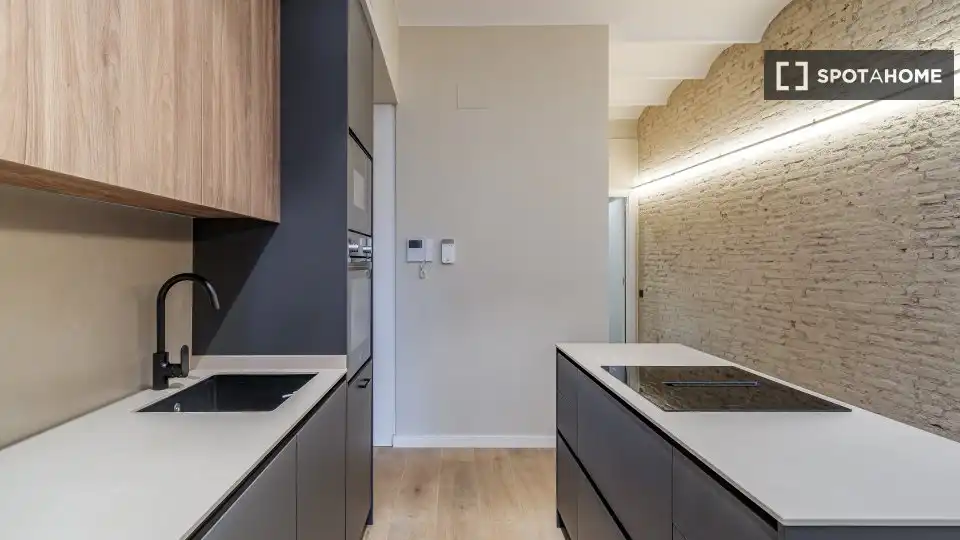 Cuina de Pis de lloguer en Barcelona amb Aire condicionat, Calefacció i Moblat