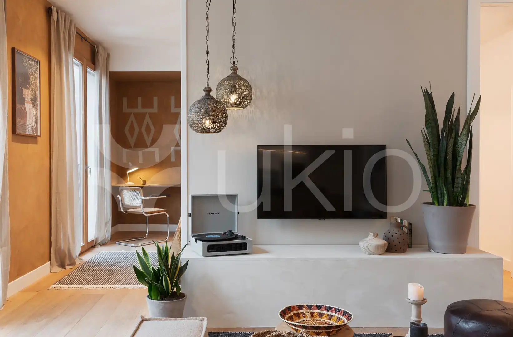 Wohnzimmer von Wohnung zur Miete in Barcelona mit Klimaanlage, Terrasse und Schwimmbad