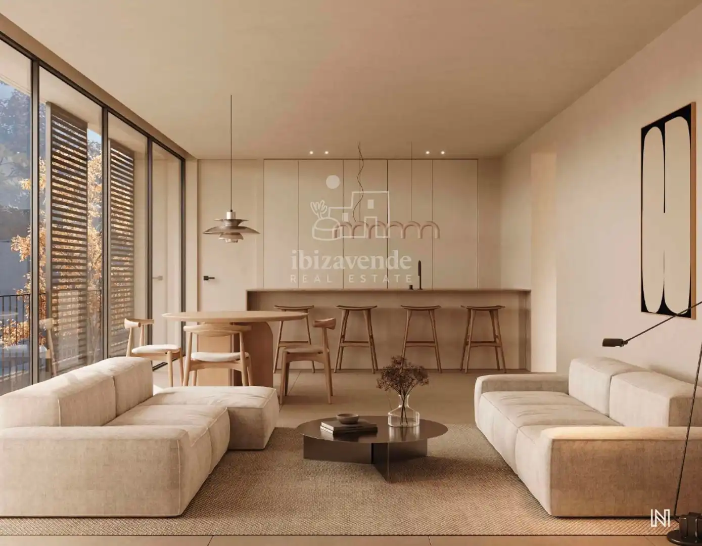 Sala de estar de Piso en venta en Santa Eulària des Riu con Aire acondicionado, Calefacción y Jardín privado