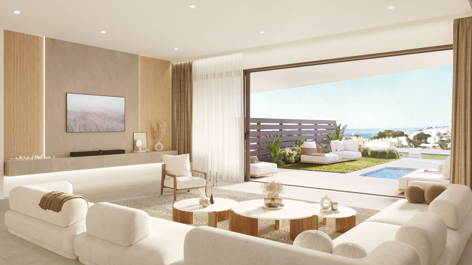 Sala d'estar de Casa adosada en venda en Fuengirola amb Aire condicionat, Jardí privat i Terrassa