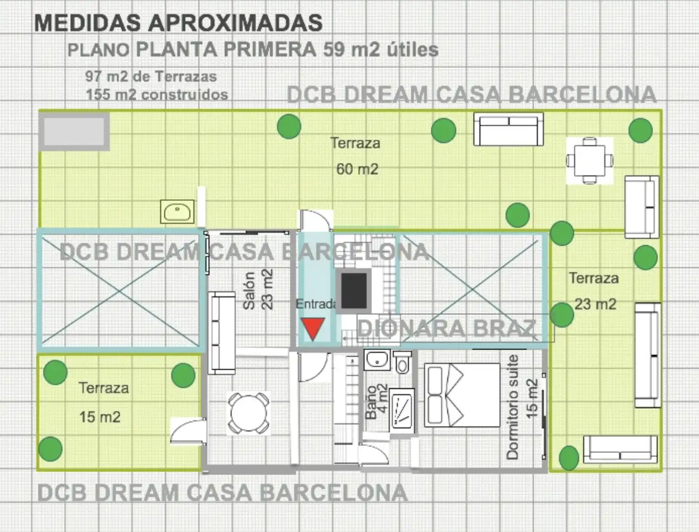 Schlafzimmer von Dachboden zum Verkauf in Barcelona mit Heizung und Terrasse