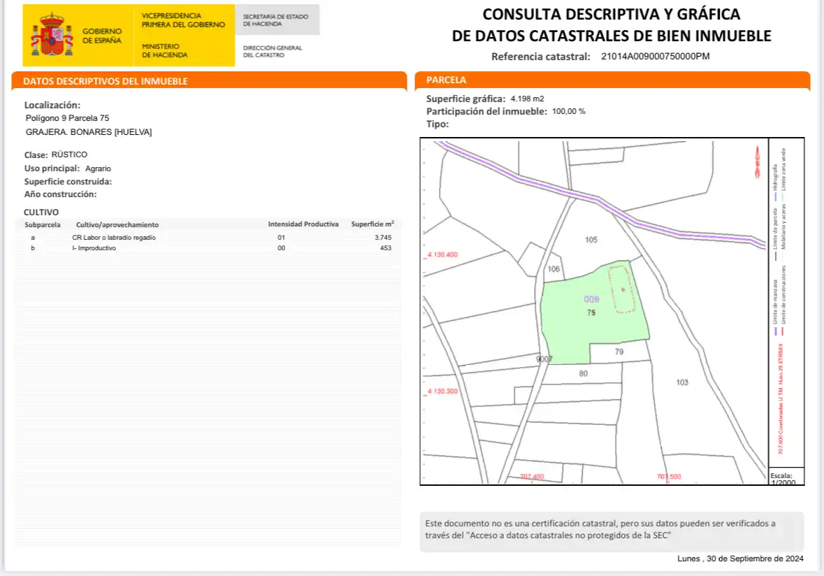 Terreno rústico en venta en Bonares