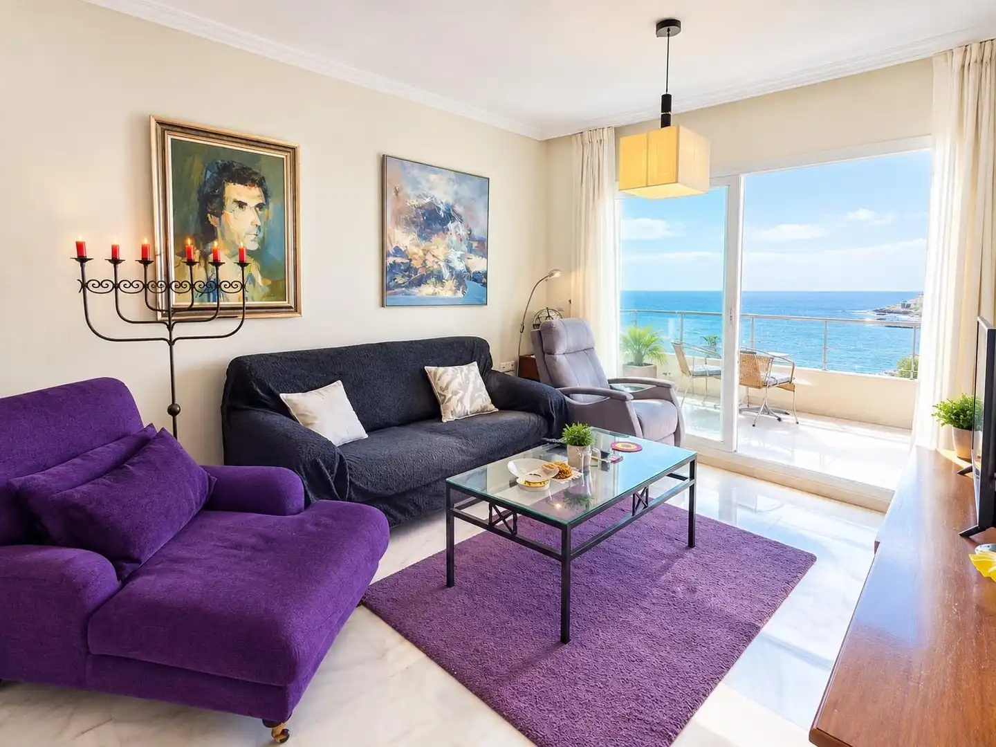 Wohnzimmer von Wohnung zur Miete in Benalmádena mit Klimaanlage, Terrasse und Gemeinschaftspool