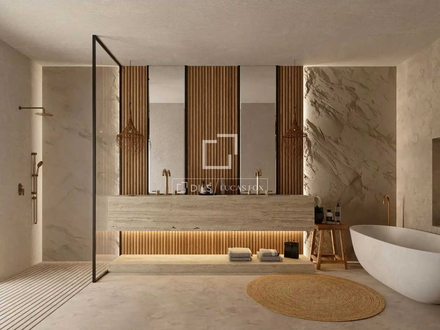 Badezimmer von Haus oder Chalet zum Verkauf in Santa Eulària des Riu mit Klimaanlage, Privatgarten und Schwimmbad