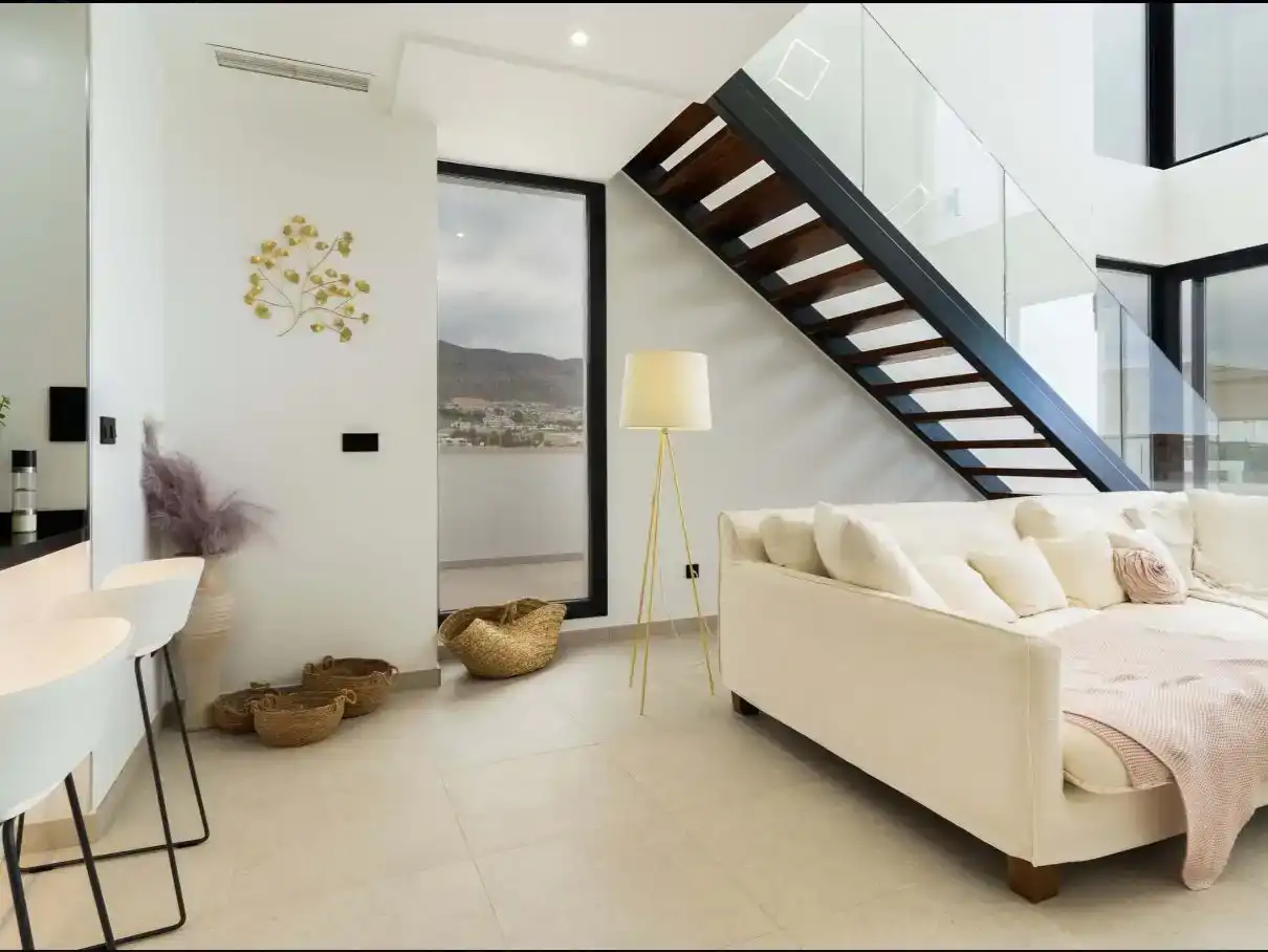 Wohnzimmer von Wohnungen zur Miete in Finestrat mit Klimaanlage, Schwimmbad und Balkon