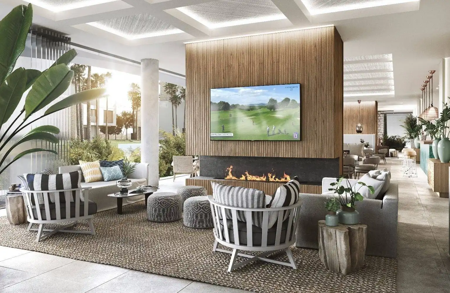 Wohnzimmer von Wohnungen zum Verkauf in Estepona mit Klimaanlage, Heizung und Privatgarten