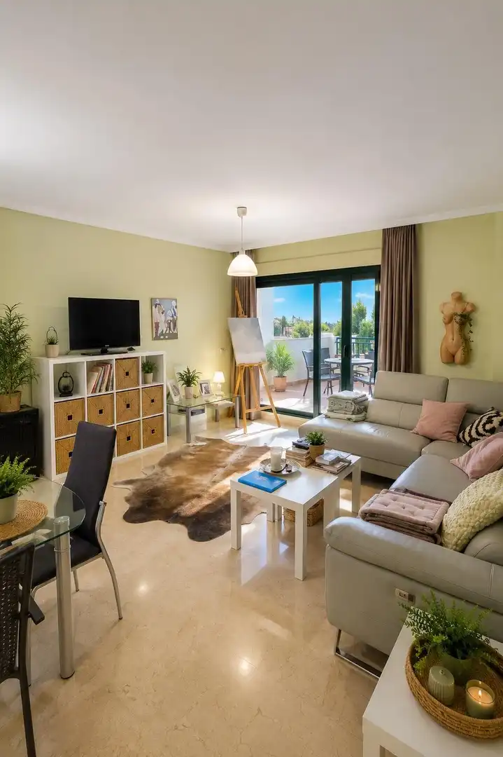 Sala de estar de Piso en venta en Benalmádena con Aire acondicionado, Terraza y Piscina comunitaria