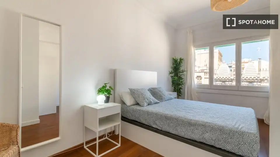 Schlafzimmer von Wohnung zur untervermieten in Barcelona mit Klimaanlage, Heizung und Möbliert