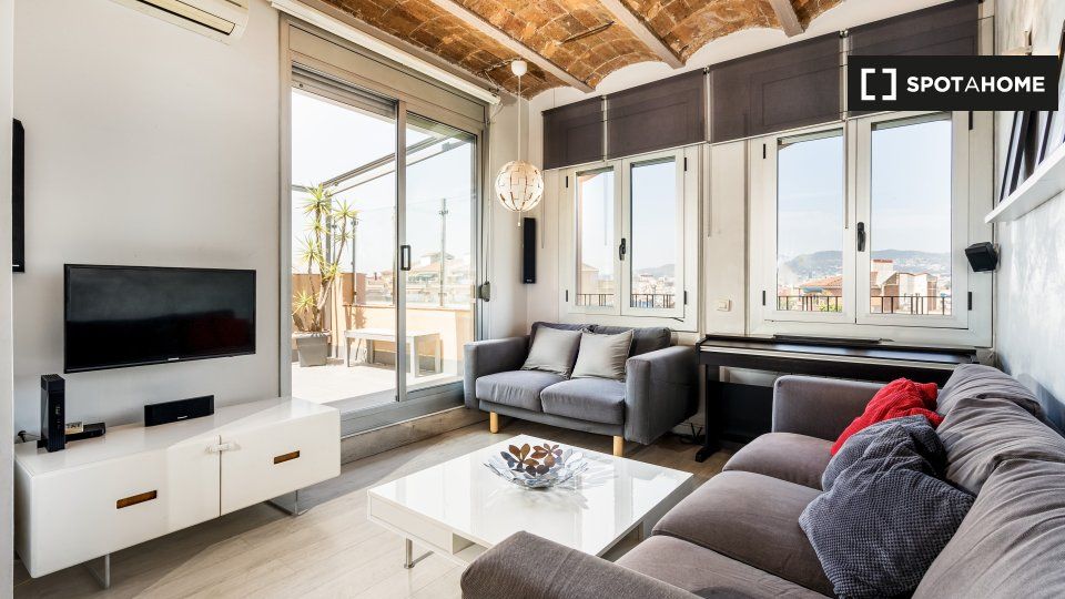 Sala d'estar de Pis de lloguer en  Barcelona Capital amb Aire condicionat, Calefacció i Moblat
