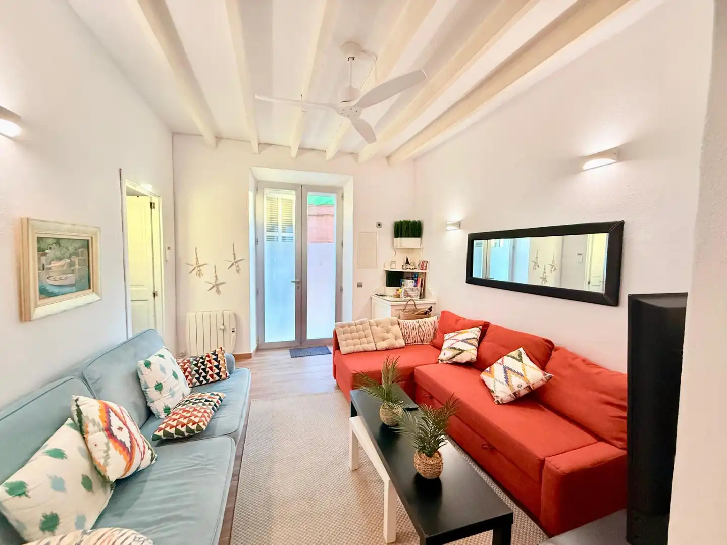 Wohnzimmer von Einfamilien-Reihenhaus zur Miete in Felanitx mit Klimaanlage, Heizung und Terrasse