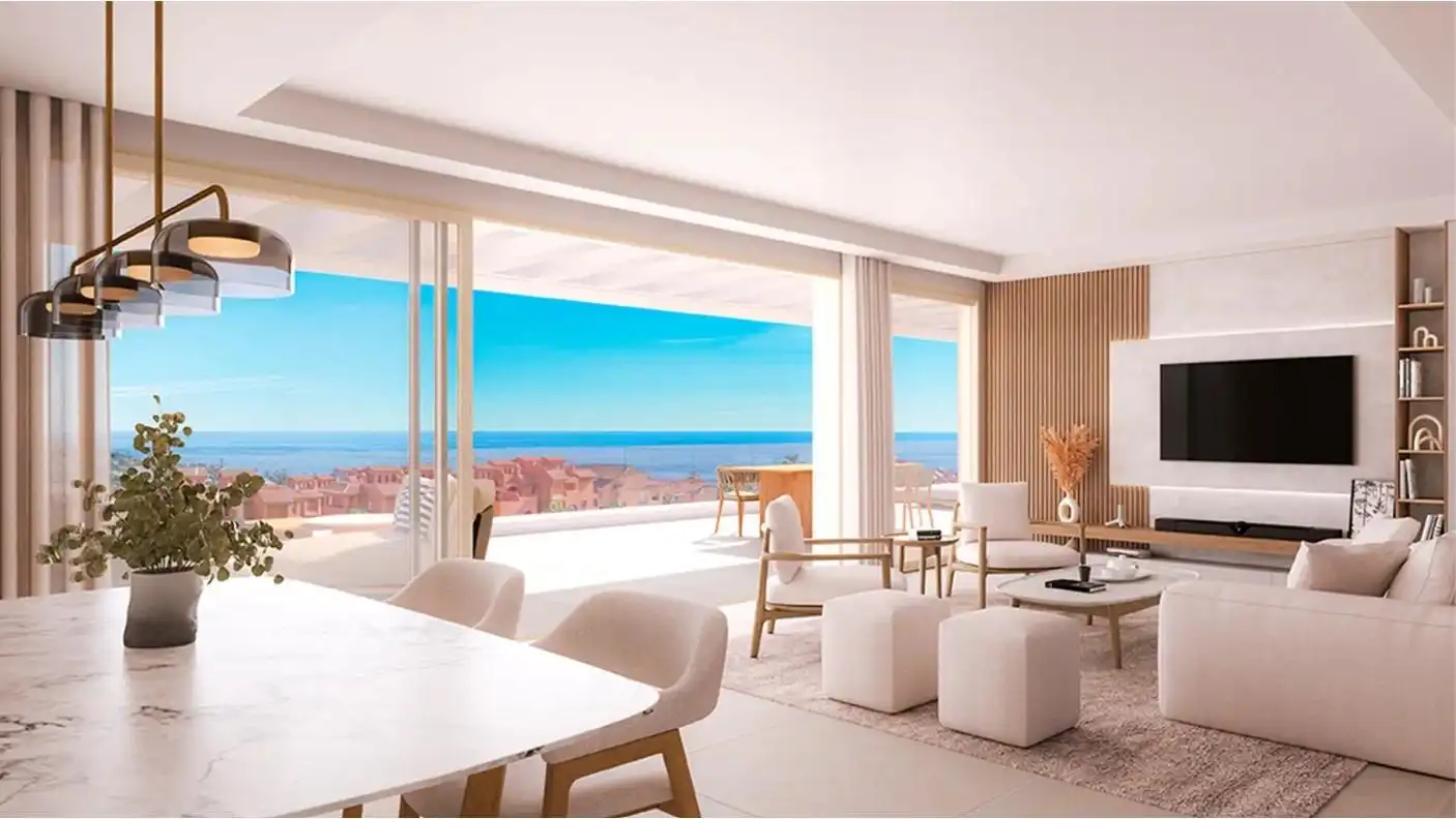 Sala de estar de Apartamento en venta en Estepona con Aire acondicionado, Jardín privado y Terraza