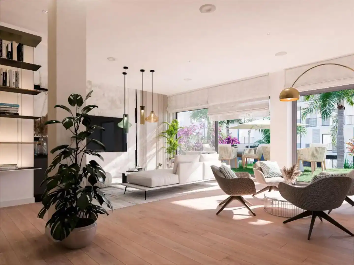 Living room of Flat for sale in Estepona  with Air Conditioner, Private garden and Swimming Pool