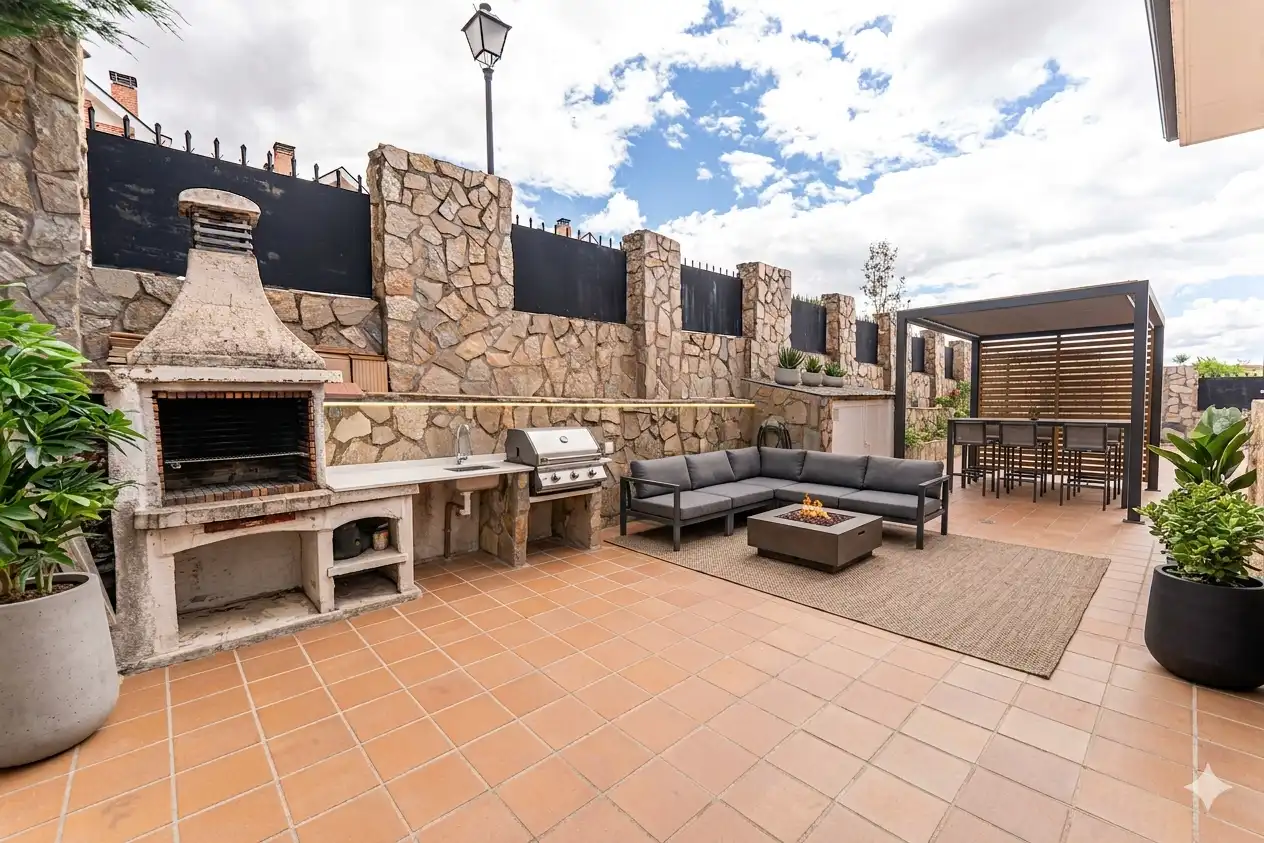 Terrassa de Casa adosada en venda en Arroyomolinos (Madrid) amb Calefacció, Jardí privat i Moblat
