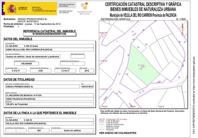 Terreno residencial en Venta en Calle Bajera, 42C en Velilla del Río Carrión
