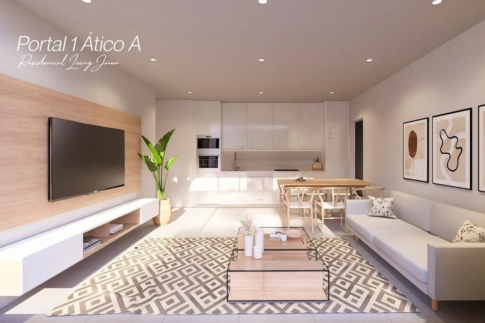 Wohnzimmer von Dachboden zum Verkauf in Jávea / Xàbia mit Klimaanlage, Heizung und Privatgarten