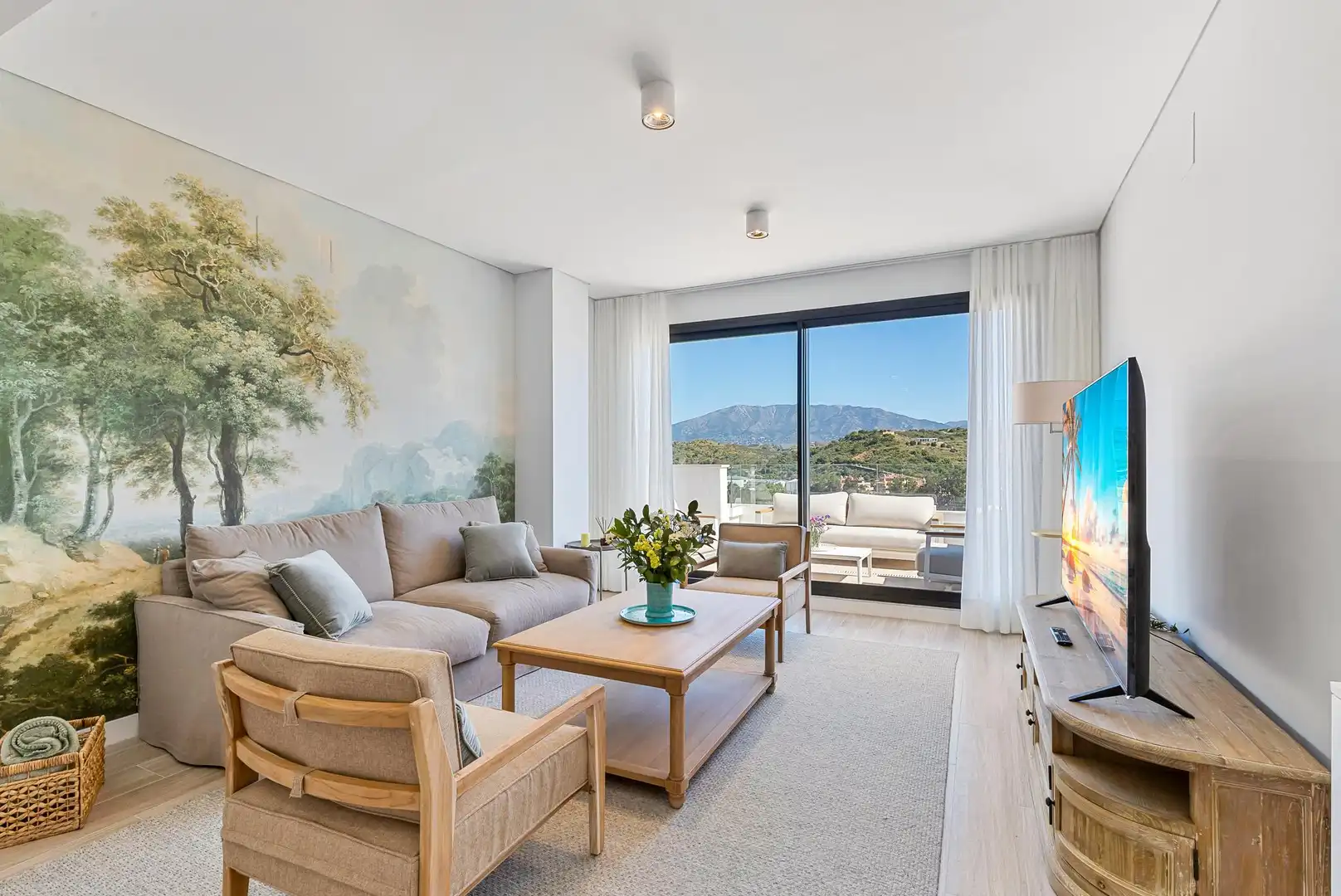 Sala de estar de Apartamento de alquiler en Mijas con Aire acondicionado, Calefacción y Jardín privado