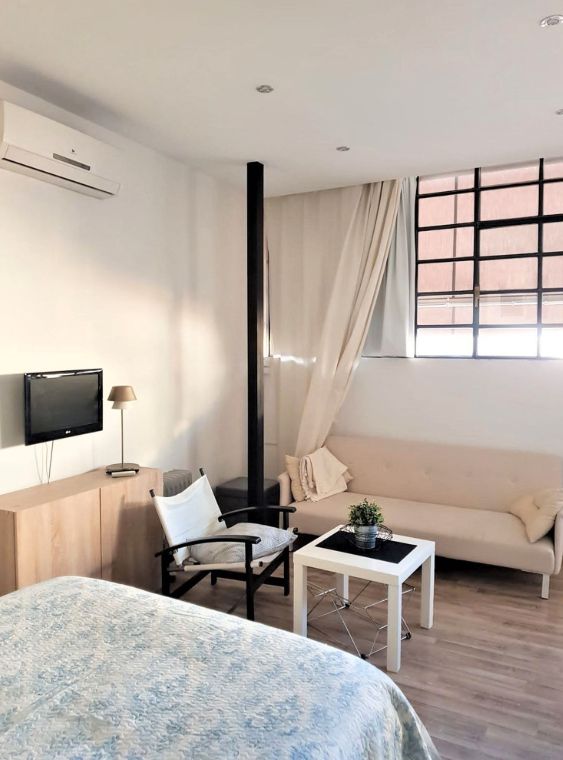 Sala d'estar de Estudi de lloguer en  Granada Capital amb Aire condicionat, Terrassa i Moblat