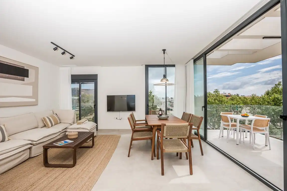 Wohnzimmer von Wohnungen zur Miete in Jávea / Xàbia mit Klimaanlage, Privatgarten und Schwimmbad