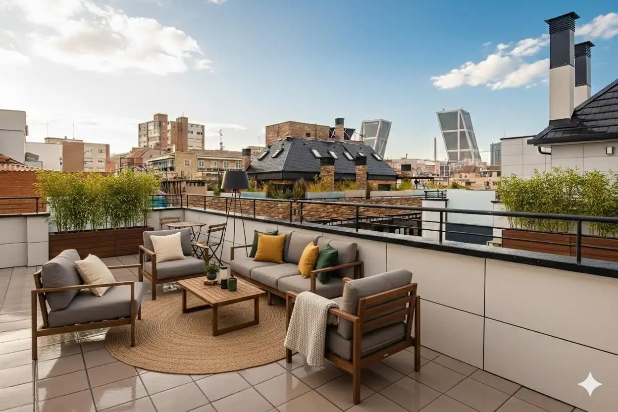 Terrasse von Dachboden zur Miete in  Madrid Capital mit Klimaanlage, Terrasse und Abstellraum