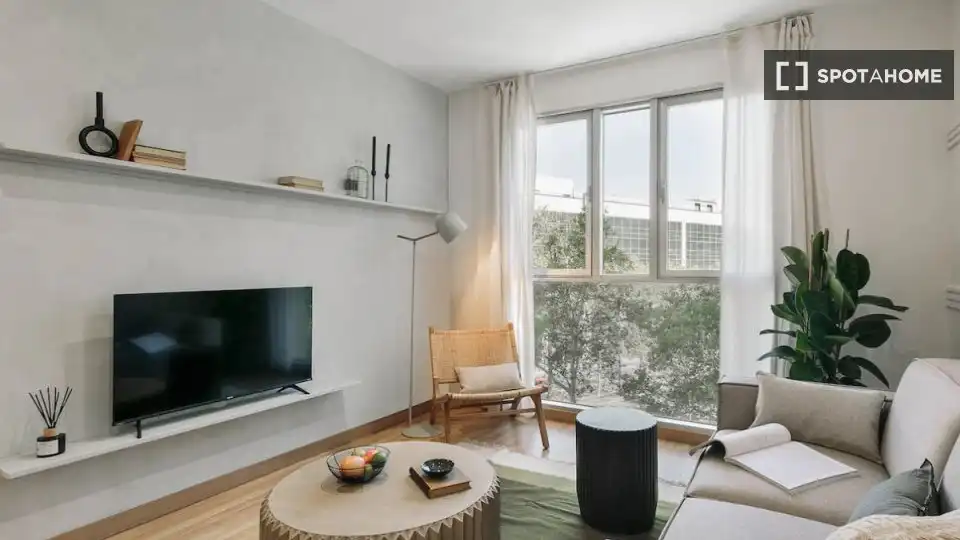 Sala d'estar de Apartament per a compartir en Barcelona amb Aire condicionat, Terrassa i Moblat