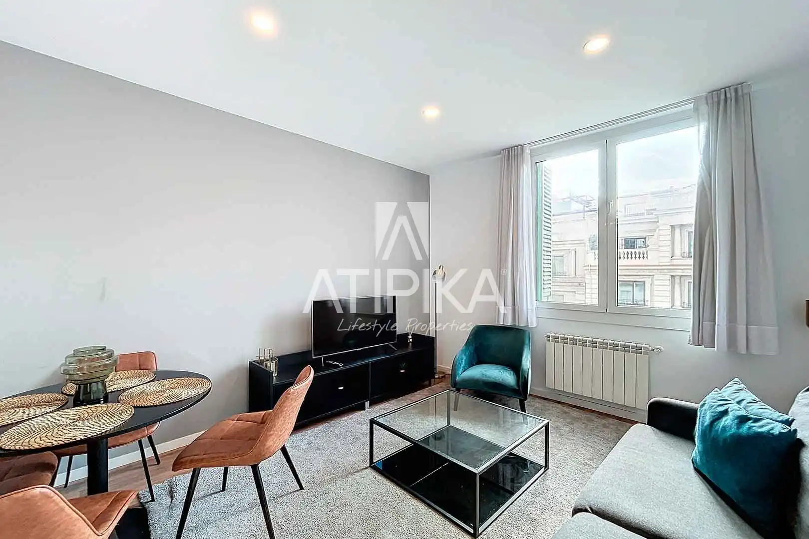 Wohnzimmer von Wohnung zur Miete in Barcelona mit Klimaanlage, Parkett und Terrasse