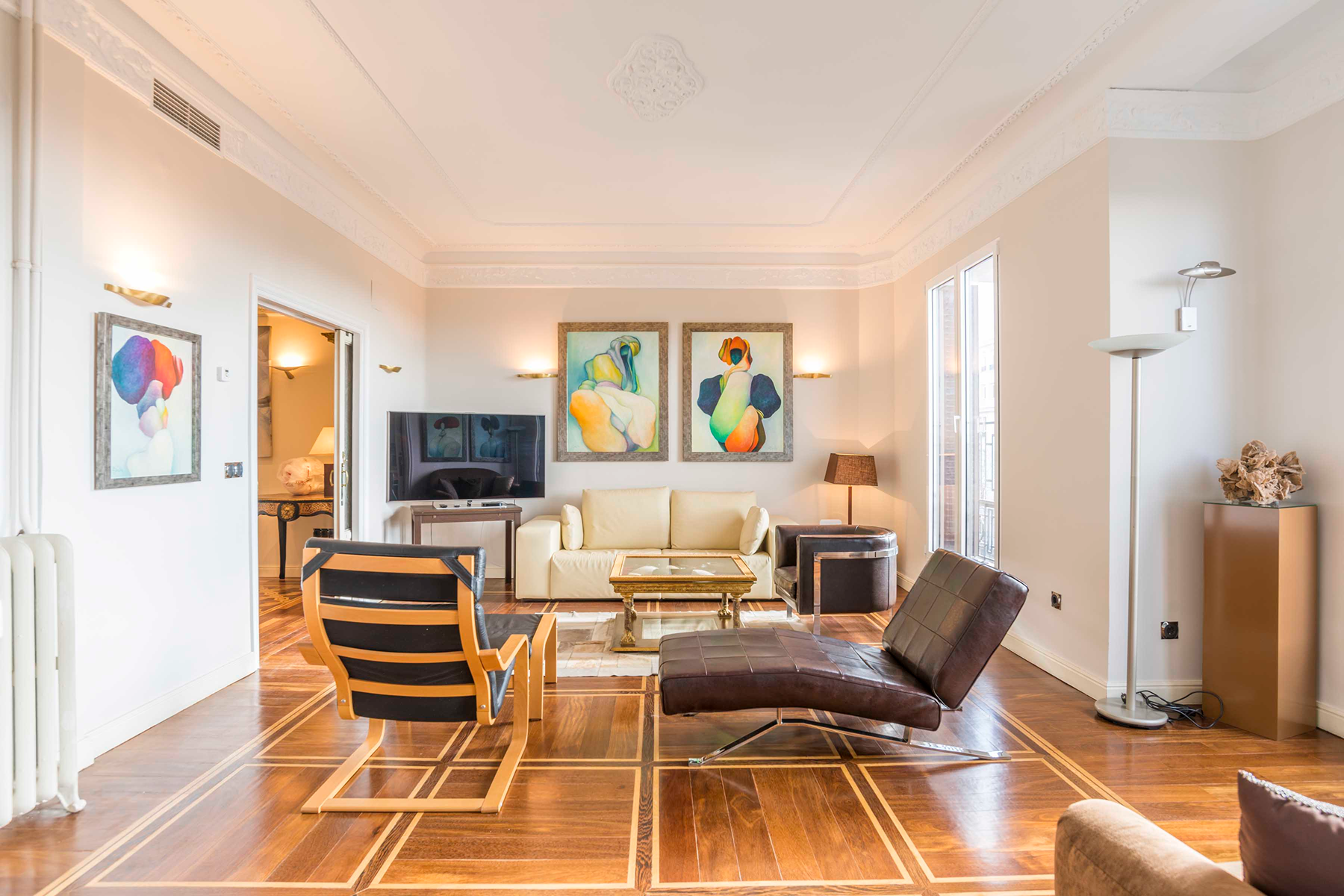 Sala d'estar de Apartament de lloguer en  Madrid Capital amb Aire condicionat, Calefacció i Terrassa